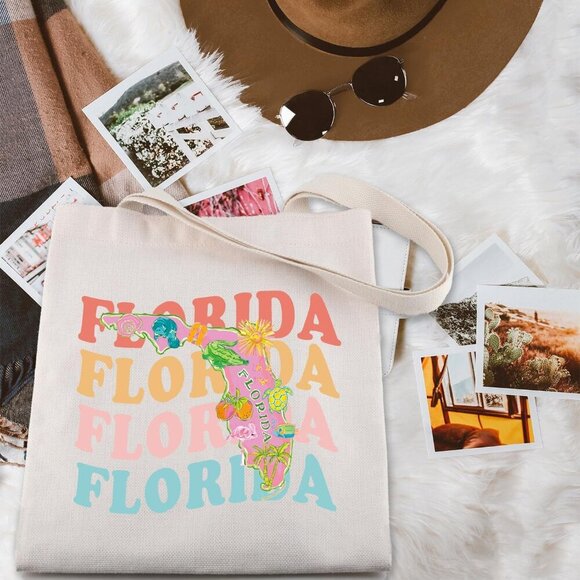 Florida State Map Tote Canvas Large Capacity Reusable Travel Shopping Bag - Picture 4 of 6
